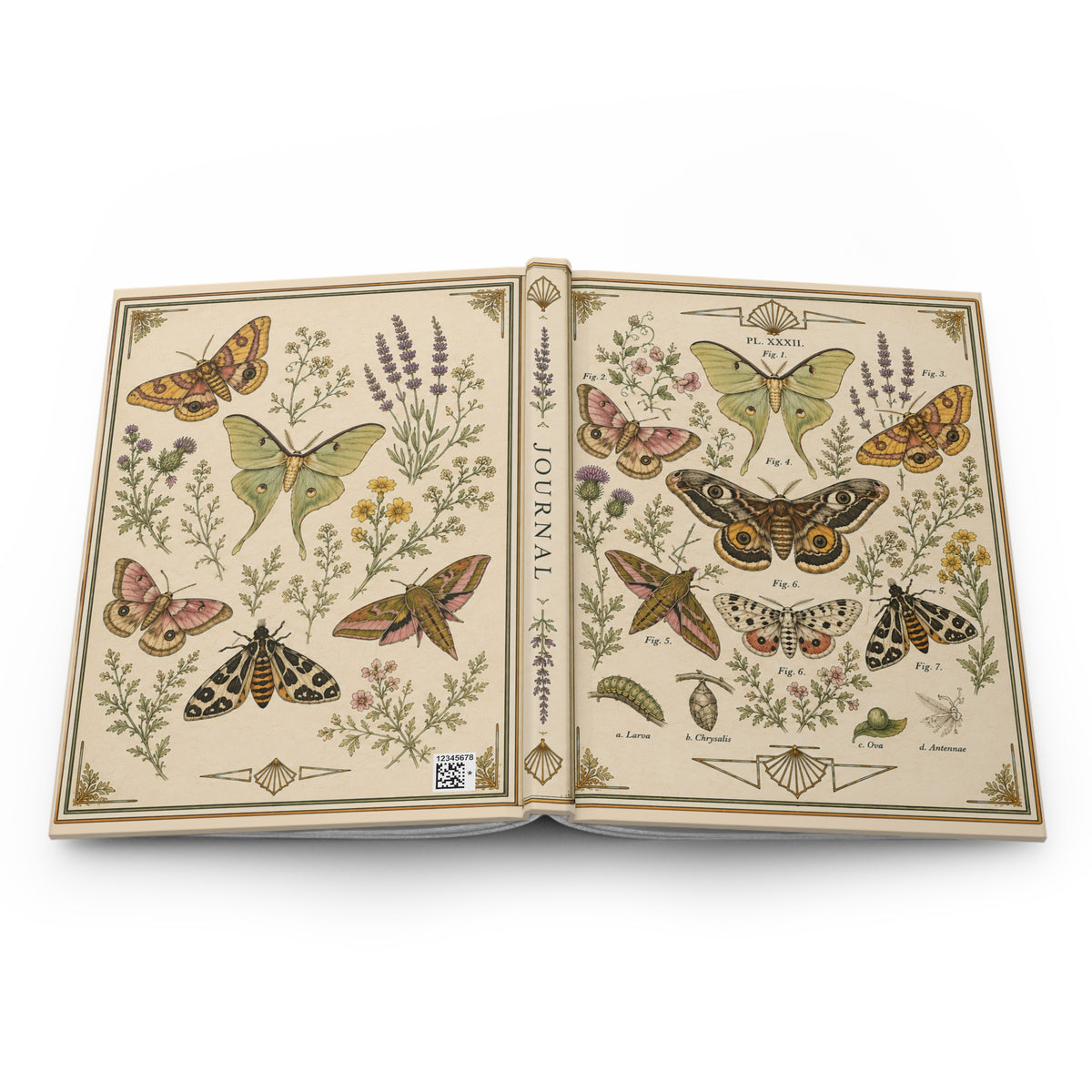 Journal Notebook, Hardcover Lined - Vintage Botanical Moths