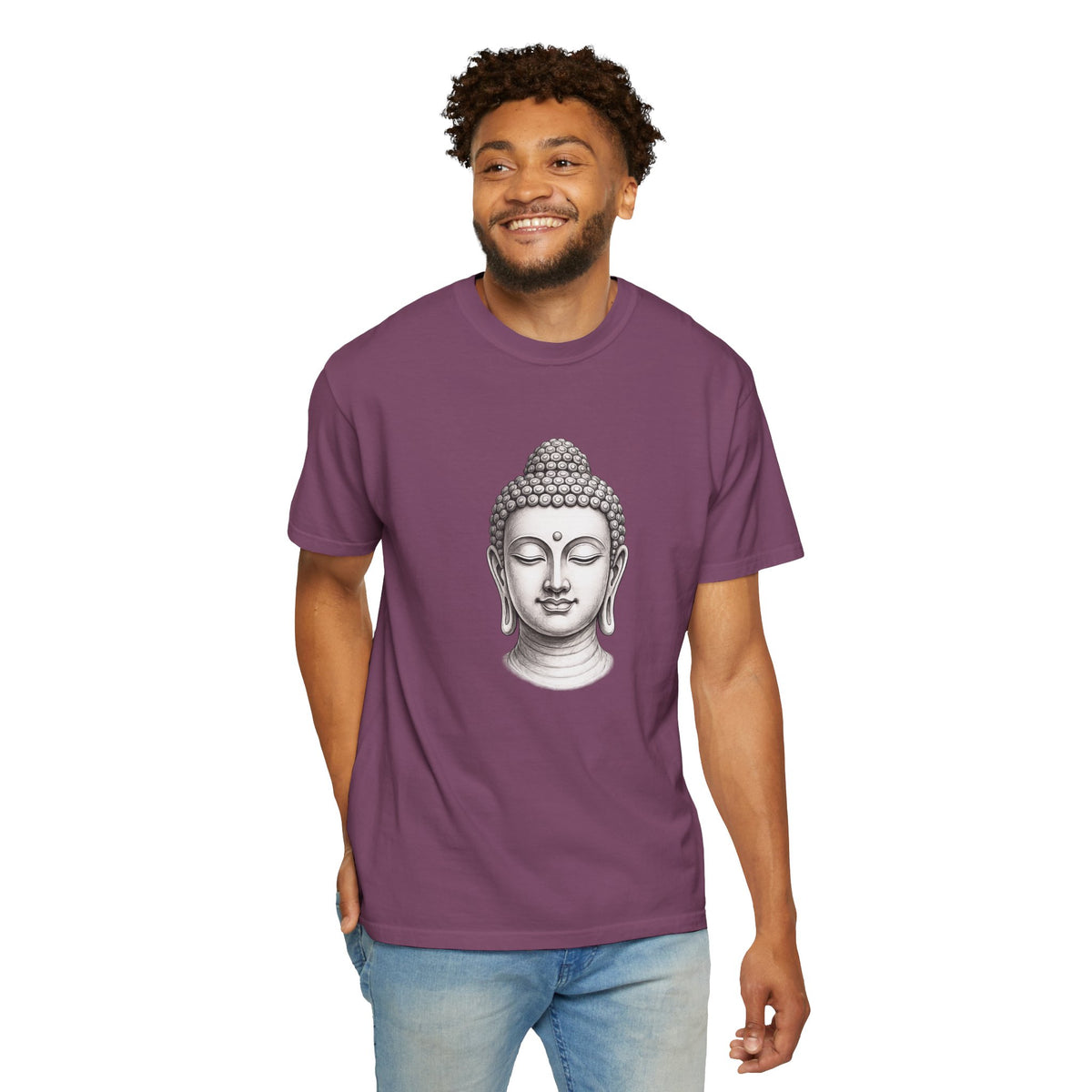 T‑Shirt, Short Sleeve Boxy Crew Neck - Mindful Zen Buddha Head