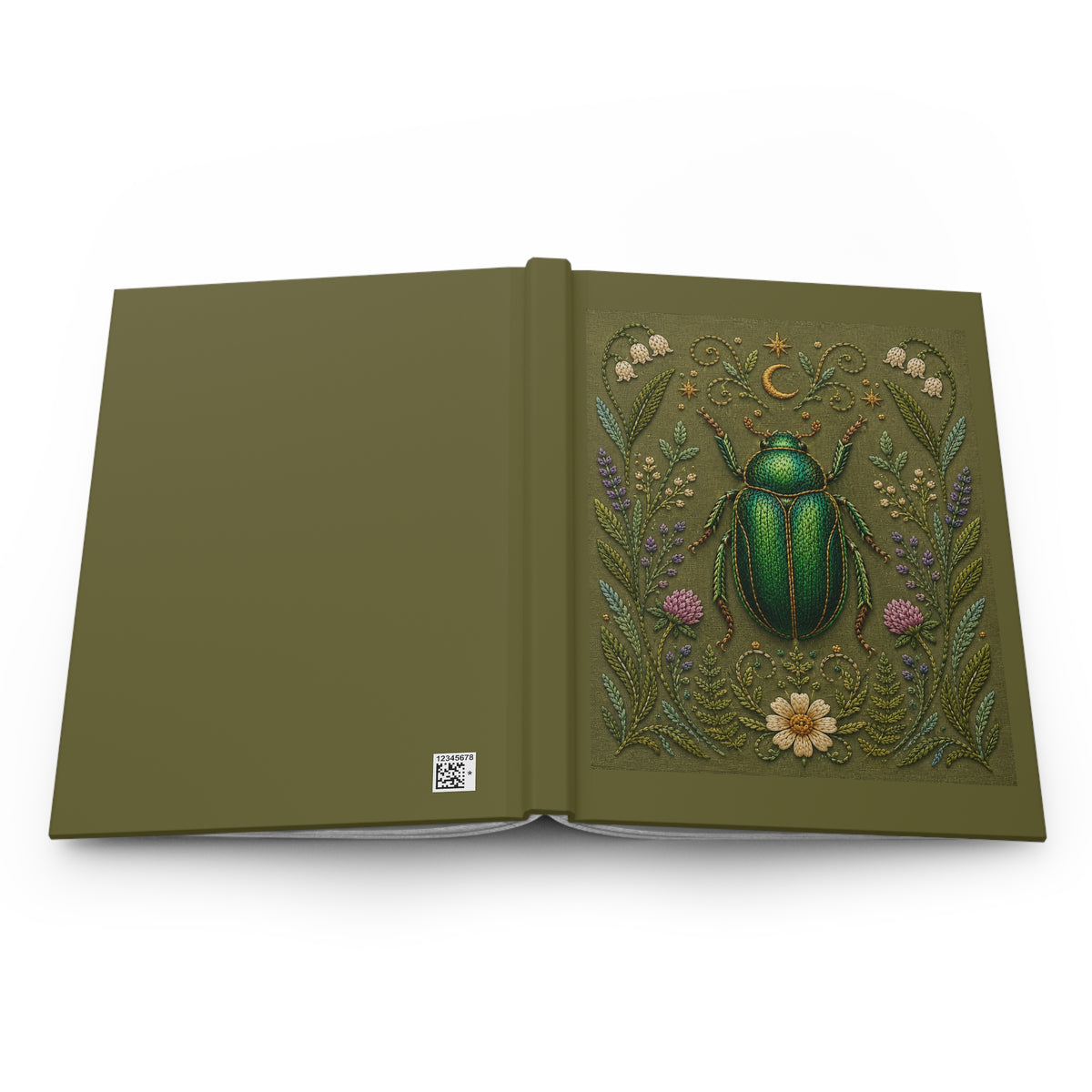 Journal Notebook, Hardcover Lined - Botanical Scarab (green)