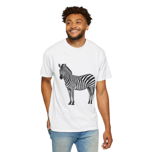 T-Shirt, Short Sleeve Boxy Crew Neck - Zebra Side View Standing