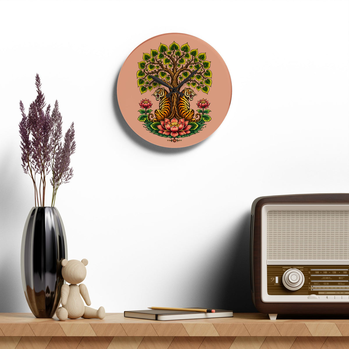 Clock, Wall Acrylic - Boho Tiger Tiger Bodhi Tree