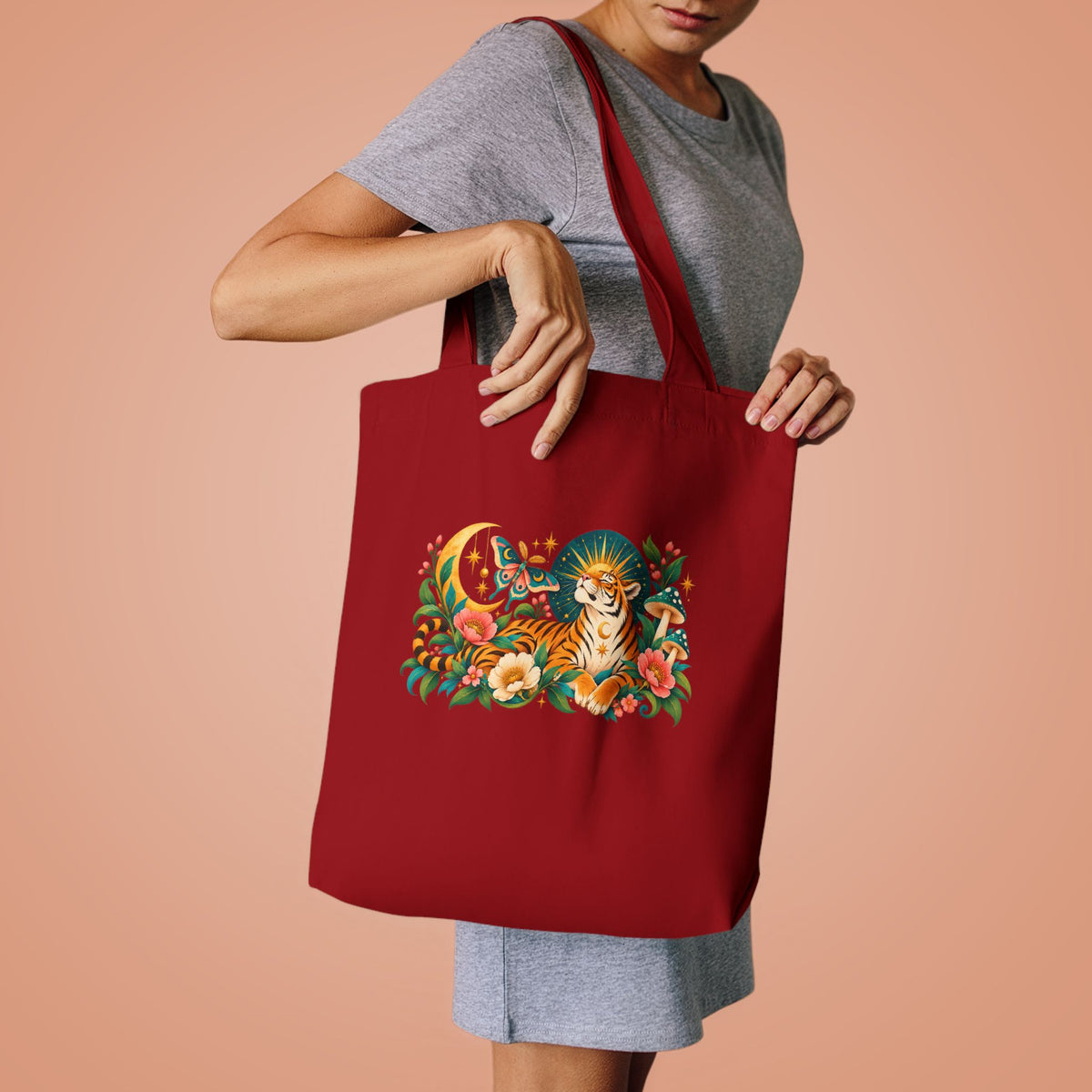 Tote, Large Canvas Bag - Tiger & Moon