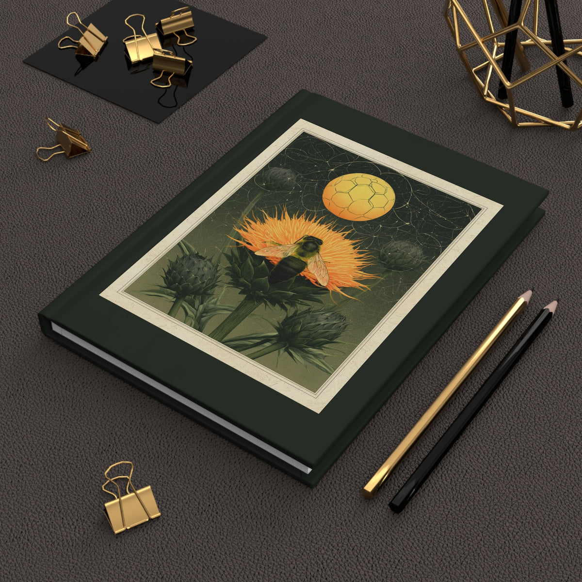 Journal Notebook, Hardcover Lined - Bee, Thistles, and Moonlight