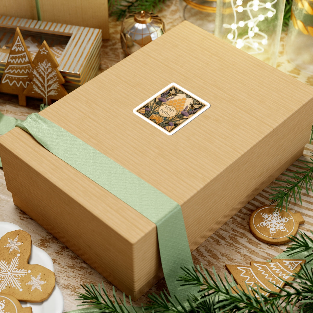 Honey & Thistles Sticker — Vintage Bee, Honeycomb & Thistle Kiss-Cut Sticker