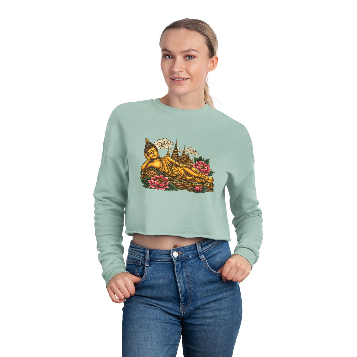 Recline with Buddha Cropped Long Sleeve T-Shirt