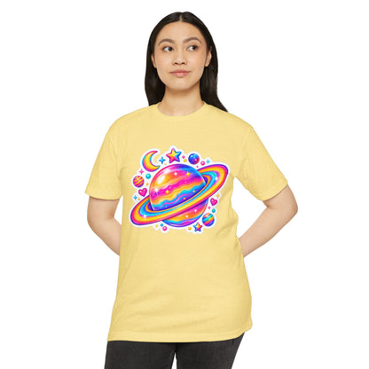 T‑Shirt, Short Sleeve Boxy Crew Neck - Rainbow Planet Cosmic Space