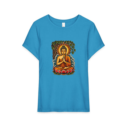 T-Shirt, Short Sleeve Boxy Crew Neck - Buddha & Lotus