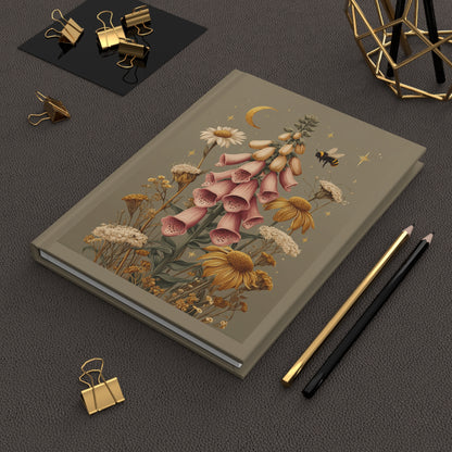 Journal Notebook, Lined Hardcover - Foxglove & Bees in Bloom