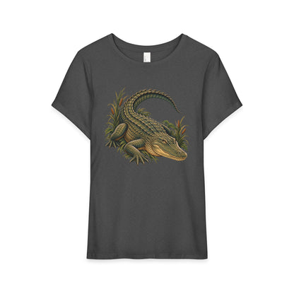 T-Shirt, Short Sleeve Boxy Crew Neck - Alligator Vintage Reptile