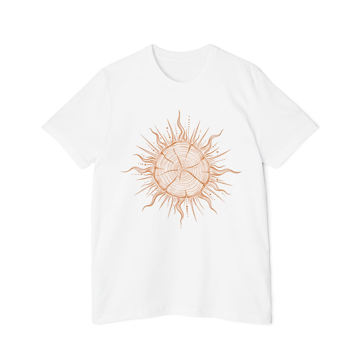 T-Shirt Short Sleeve Boxy Crew Neck - Boho Sunburst Tree Rings Line Art