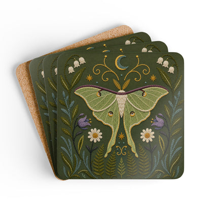 Luna Moth Cork Coaster Set (4-Pack)