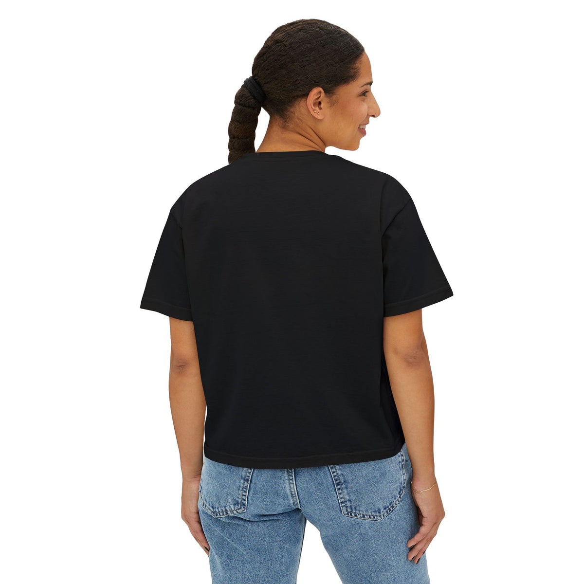 T-Shirt, Short Sleeve Boxy Crew Neck Cropped - 1980s Buddha Head