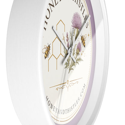 Honey & Thistles Floral Wall Clock — Bee, Thistle & Honeycomb Kitchen Clock