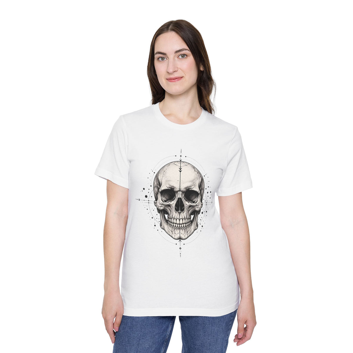 T-Shirt, Short Sleeve Boxy Crew Neck - Geometric Skull