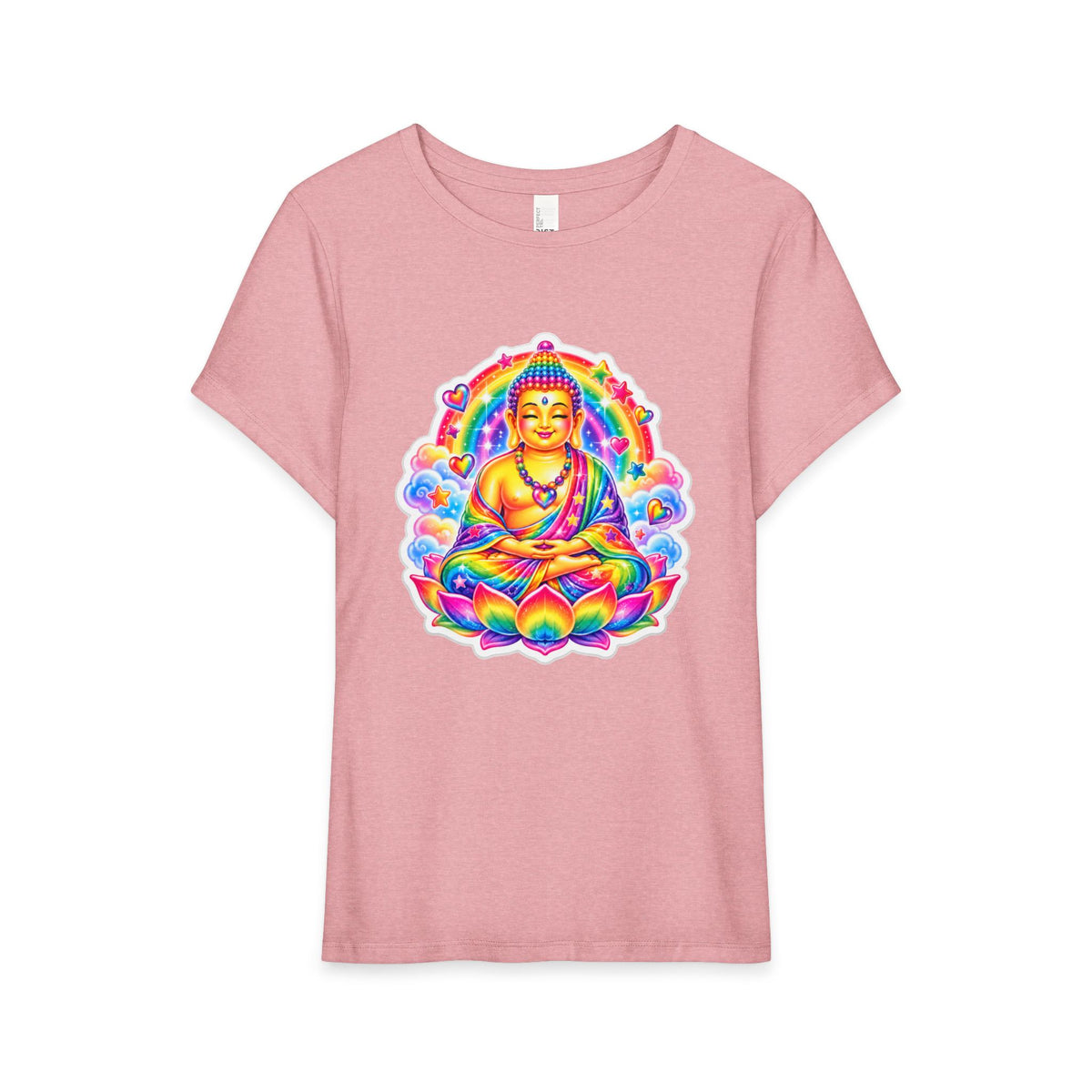 T-Shirt, Short Sleeve Boxy Crew Neck - Rainbow 1980's Buddha