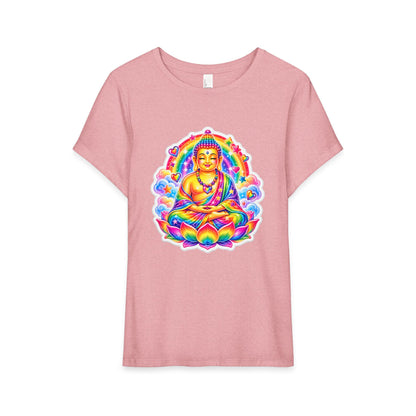 T-Shirt, Short Sleeve Boxy Crew Neck - Rainbow 1980's Buddha