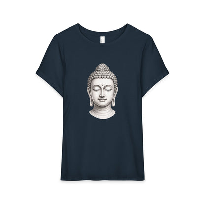 T-Shirt, Short Sleeve Wide Neck Relaxed Fit - Buddha Head