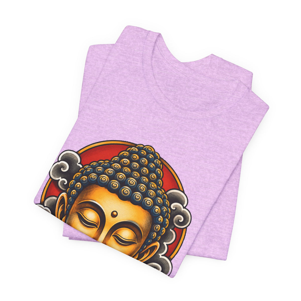 T‑Shirt, Short Sleeve Boxy Crew Neck - Golden Buddha Head with Lotus