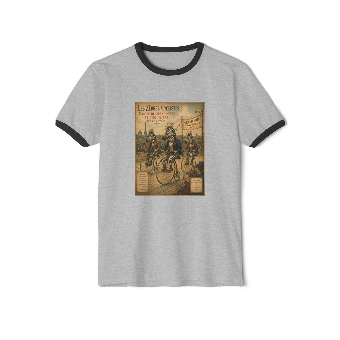 Zebras on Penny-Farthings Cotton Ringer T-Shirt