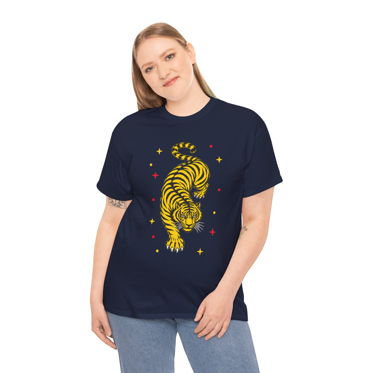 T-Shirt, Short Sleeve Boxy Crewneck - Yellow Tiger