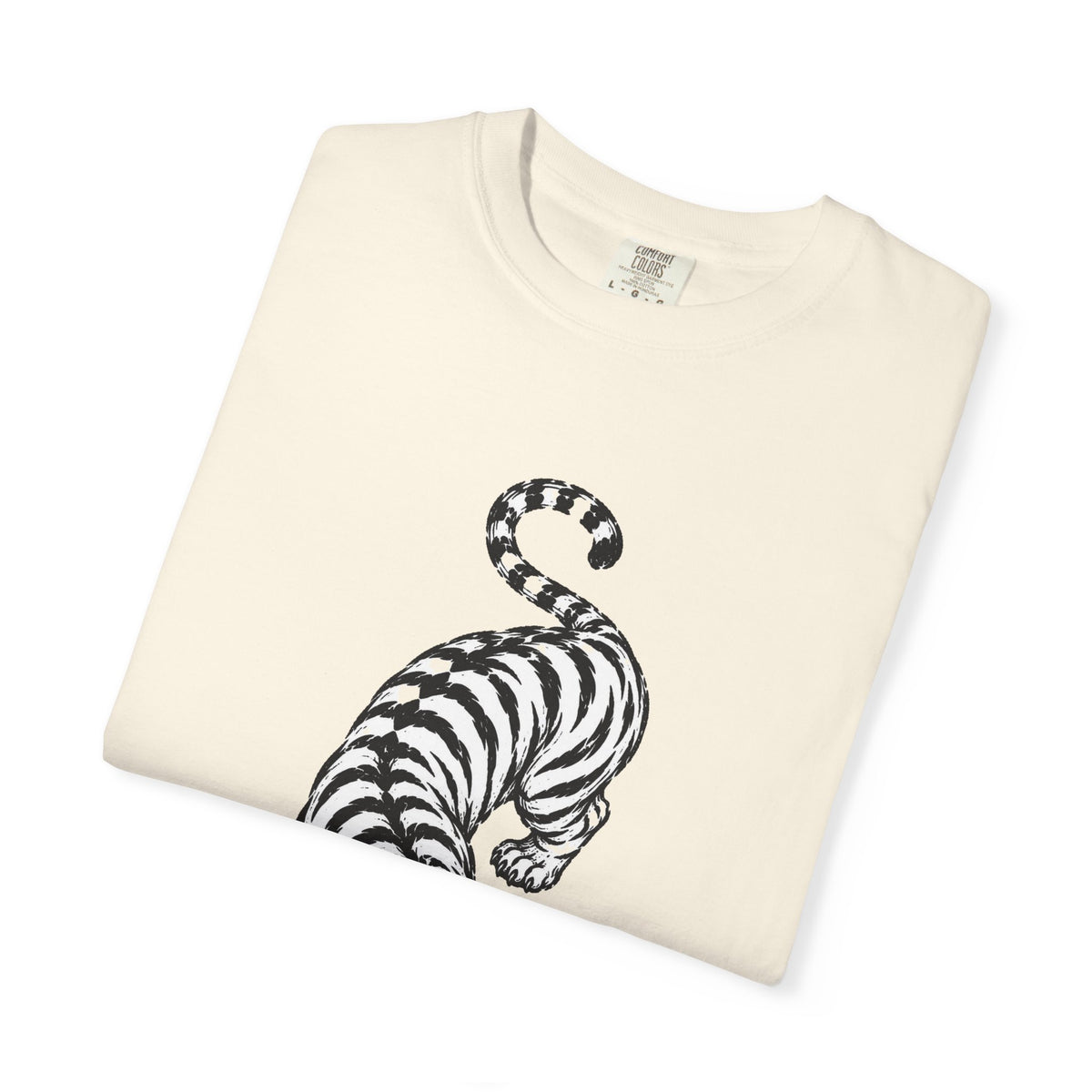 T-Shirt, Short Sleeve Boxy Crew Neck - Black & White Tiger