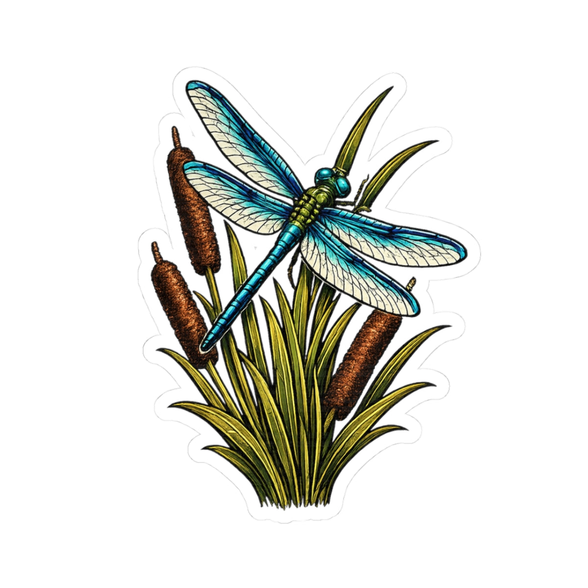 Sticker,  Kiss-Cut - Dragonfly & Cattails