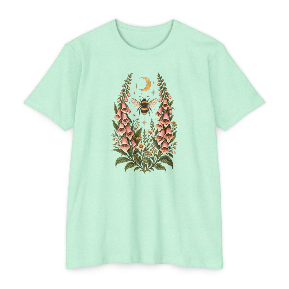 T-Shirt, Short Sleeve Boxy Crew Neck - Bee & Foxglove Vintage Floral Moon