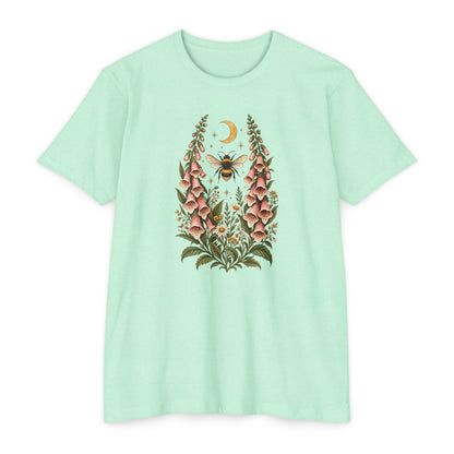 T-Shirt, Short Sleeve Boxy Crew Neck - Bee & Foxglove Vintage Floral Moon