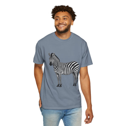 T-Shirt, Short Sleeve Boxy Crew Neck - Zebra Side View Standing