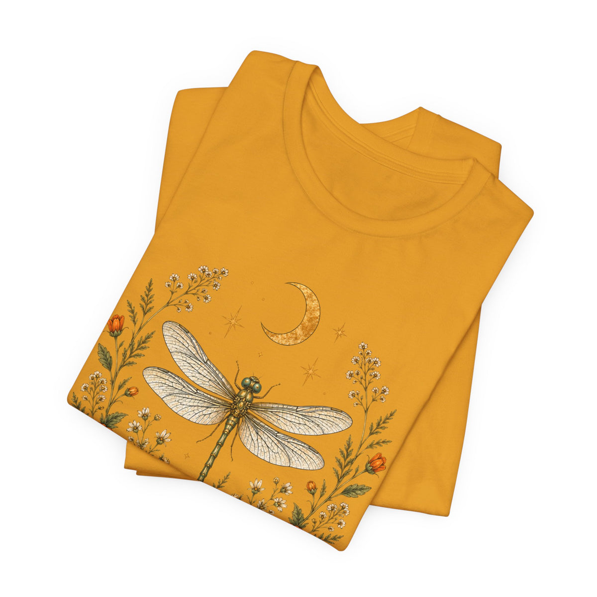 T-Shirt, Short Sleeve Boxy Crew Neck - Boho Dragonfly Moon