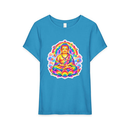 T-Shirt, Short Sleeve Boxy Crew Neck - Rainbow 1980's Buddha