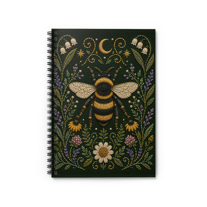 Journal Notebook, Spiral Bound Lined - Bee & Wildflowers