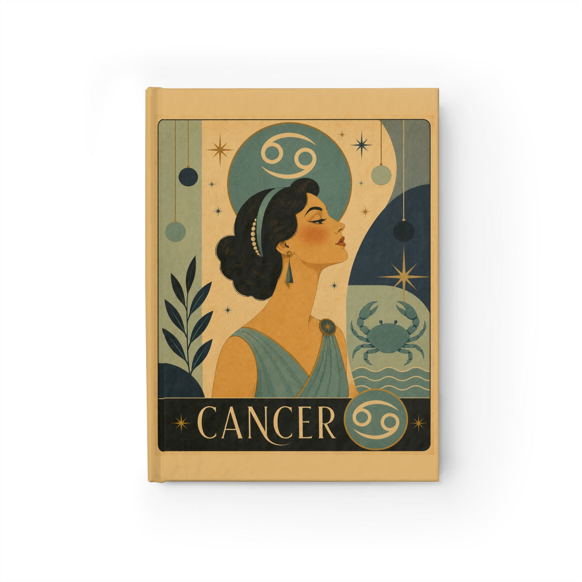 Journal Notebook, Hardcover Blank - Retro Cancer Zodiac
