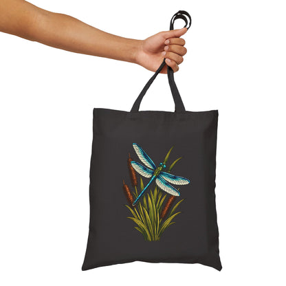 Dragonfly & Cat Tail Canvas Tote Bag