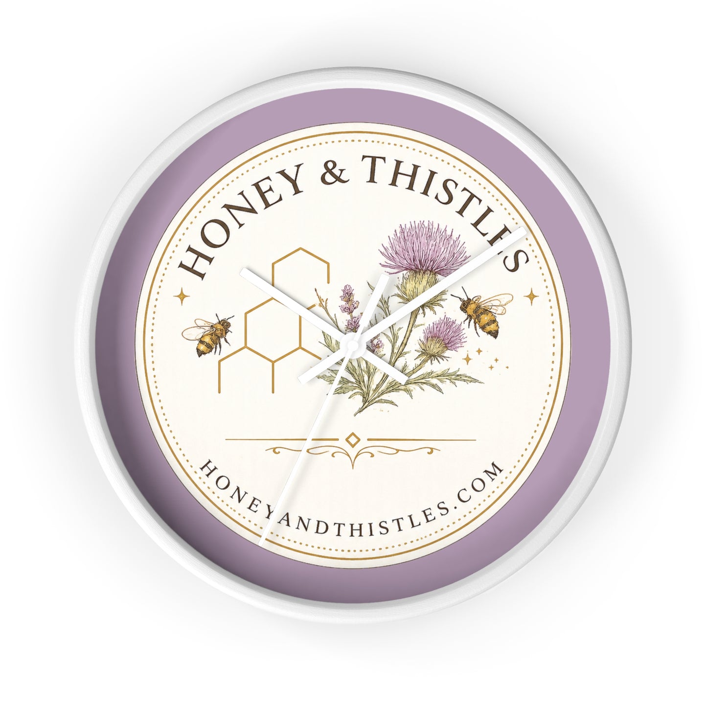 Honey & Thistles Floral Wall Clock — Bee, Thistle & Honeycomb Kitchen Clock