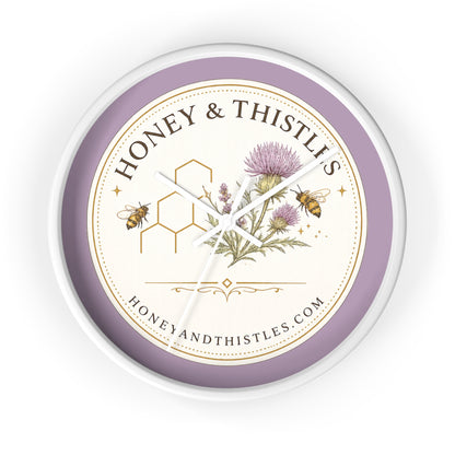 Honey & Thistles Floral Wall Clock — Bee, Thistle & Honeycomb Kitchen Clock