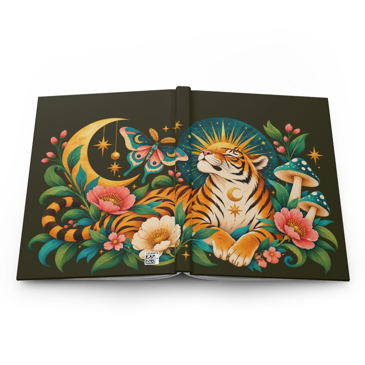 Journal Notebook, Lined Hardcover - Mystical Tiger Moon