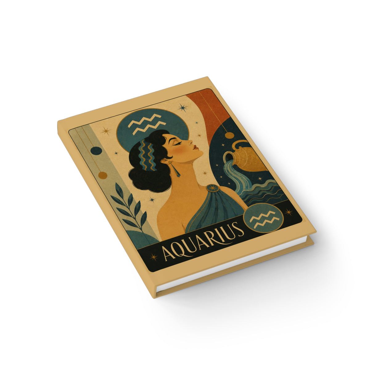 Journal Notebook, Hardcover Blank - Retro Aquarius Zodiac