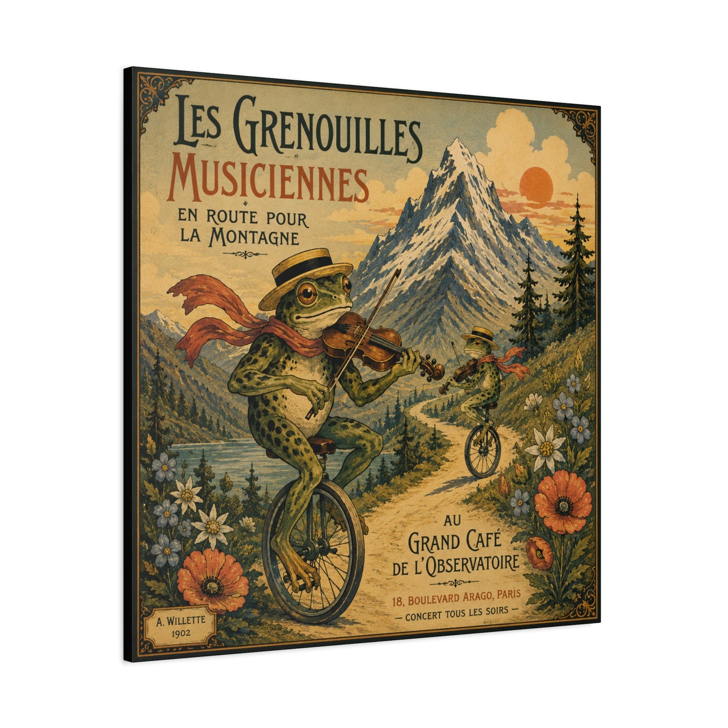 Vintage Frog Musicians Canvas Art – 'Les Grenouilles Musiciennes' Stretched Matte Print