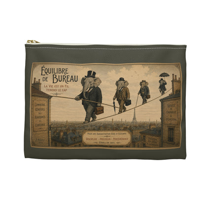 Vintage 'Équilibre de Bureau' Accessory Pouch – Retro Circus Elephant Tightrope Design