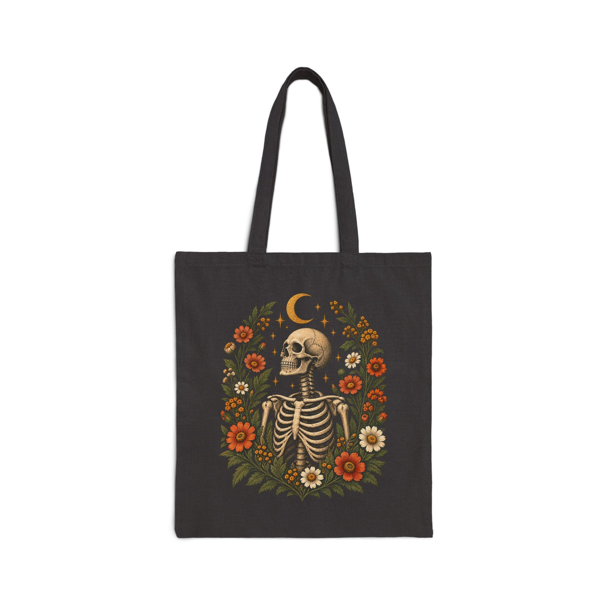 Tote, Canvass bag - Boho Floral Skeleton & Moon