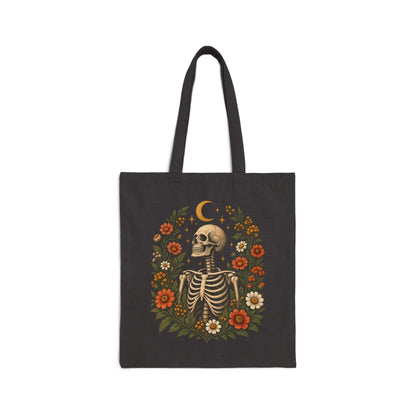Tote, Canvass bag - Boho Floral Skeleton & Moon