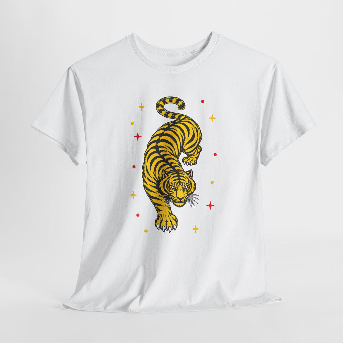 T-Shirt, Short Sleeve Boxy Crewneck - Yellow Tiger