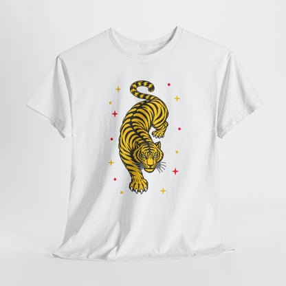 T-Shirt, Short Sleeve Boxy Crewneck - Yellow Tiger