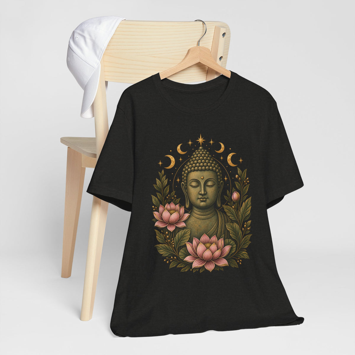 T‑Shirt, Short Sleeve Boxy Crew Neck - Buddha, Lotus & Moon Phases