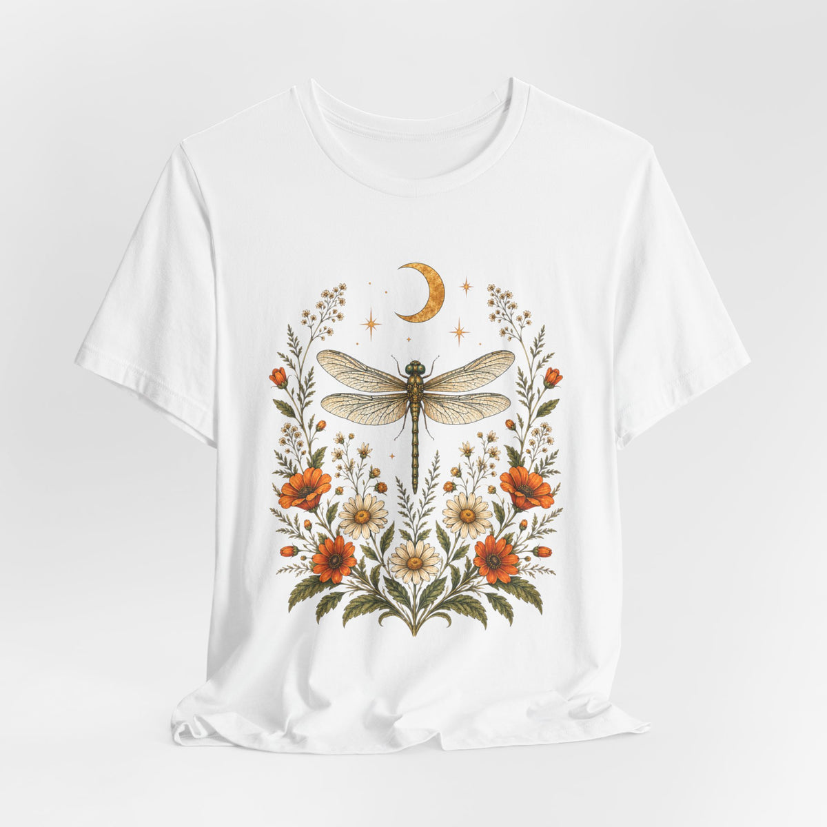 T-Shirt, Short Sleeve Boxy Crew Neck - Boho Dragonfly Moon