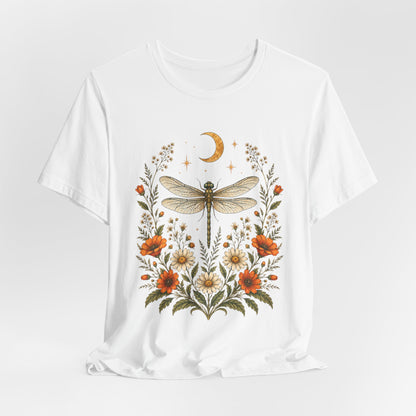 T-Shirt, Short Sleeve Boxy Crew Neck - Boho Dragonfly Moon
