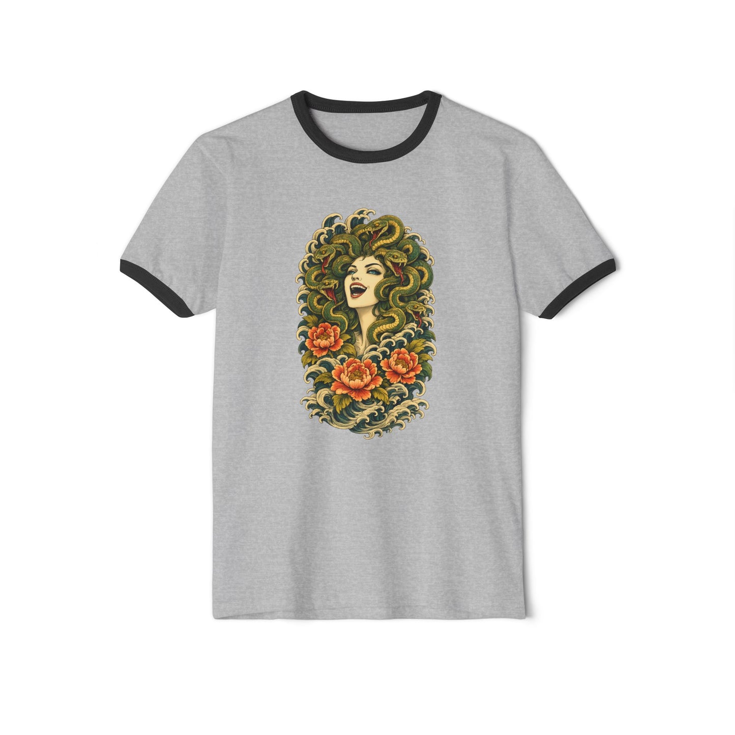 Medusa Having a Chuckle Ringer T-Shirt