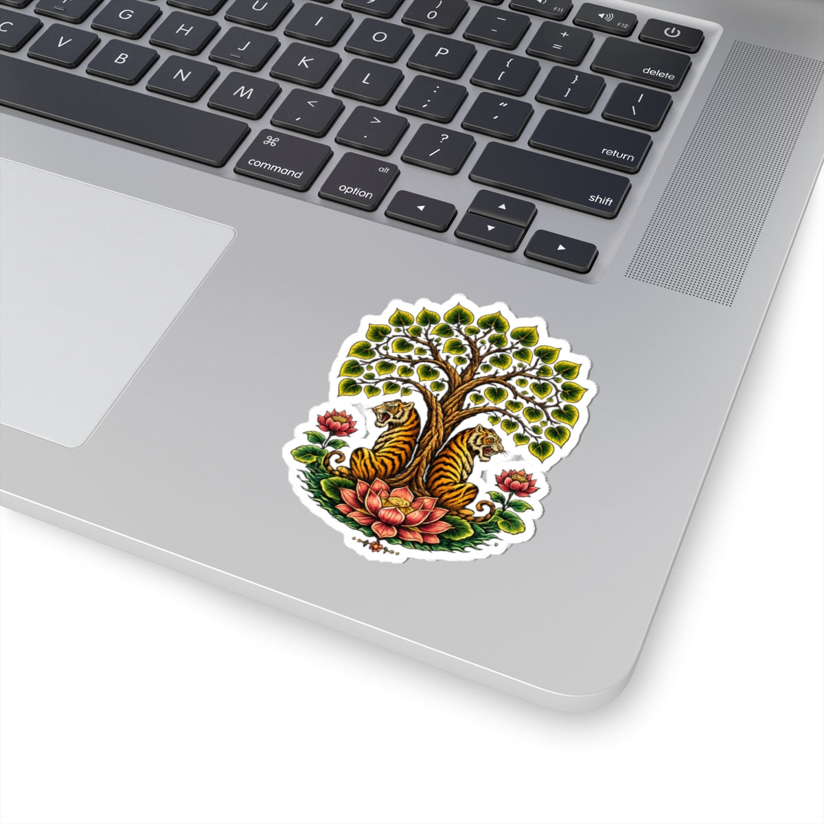 Sticker,  Kiss-Cut - Tiger Pair Lotus & Bodhi Tree