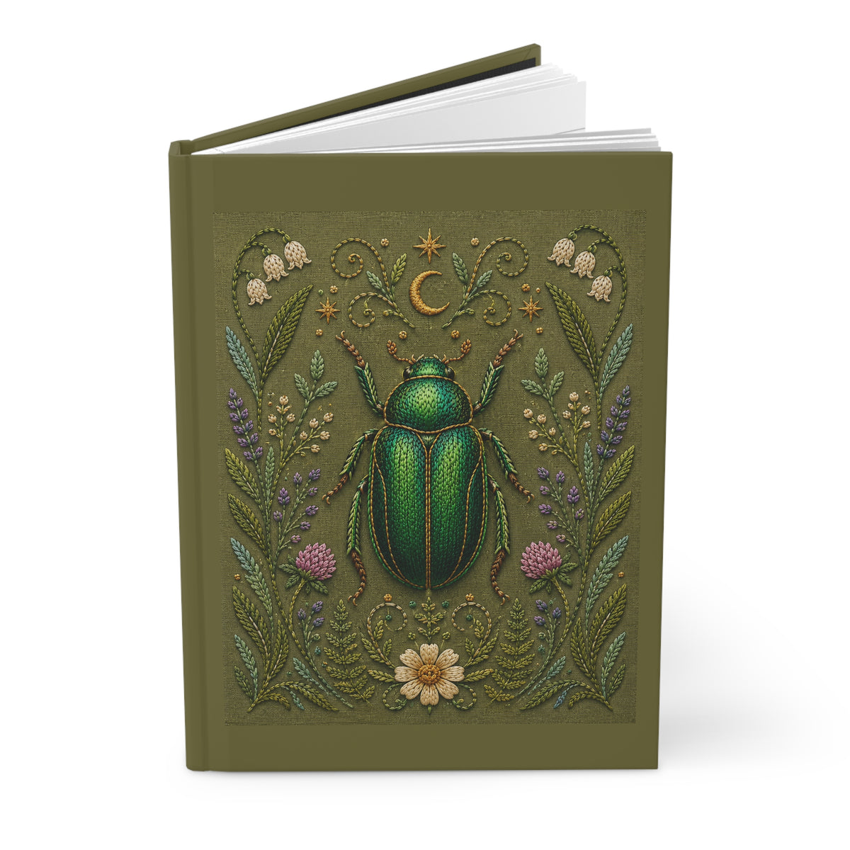 Journal Notebook, Hardcover Lined - Botanical Scarab (green)